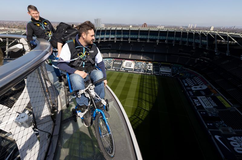 Kris enjoying the views from the roof of Tottenham Hotspur Stadium.
